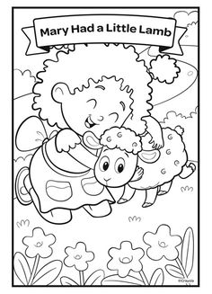 a coloring page for mary had a little lamb with her baby lamb in the grass