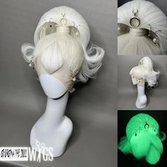 "🌙MIDNIGHT LUNA🌙 THIIS WHITE WIG FIBER DOES GLOW IN THE DARK BUT IS NOT UV ACTIVATED *This item is styled using a 13x3 lace front wig with a large 23\" stretch cap, a smaller cap size can be used upon request  *Will ship with a styrofoam wig head & package will be insured  *Turnaround/production timeframe is 2-3 months due to high demand *Custom color/style inquires must be approved prior to ordering, please email georginathedollwigs@gmail.com or message me privately on social media  🚨ALL SALES ARE FINAL🚨 No refunds, returns or exchanges due to resale/sanitary reasons, please read over my shop policies for more info  ✨PAYMENT PLAN AVAILABLE✨ Shop Pay Installments available for qualifying customers" Mushroom Wigs, Wig Gig, White Wig, Drag Wigs, Wig Head, Avant Garde Hair, Wig Styling, Hair Sketch, Cool Makeup Looks