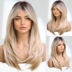 Category:Synthetic Wig; Gender:Women's; Wig Type:Natural Wigs,Cosplay Wig; Occasion:Cosplay Costumes,Birthday,Daily,Vacation,Party / Evening; Age Group:Adults; Wig Length Range:20; Color Shade:Blonde; Hair Material:Synthetic Hair; Cap Construction:Machine Made; Texture:Straight; Length:Medium Length; Features:Fluffy,Comfortable,Fashion,Cosplay,Party; Heat Resistant:Yes; Listing Date:03/17/2022; Cap Circumference:; Front to Back:; Nape of Neck:; Side to Side Across Forehead:; Side to Side Over To Hair Styles 2022 Women, Wigs 2022, Dark Roots Hair, Long Blonde Wig, Blonde Wigs, Bangs Long, Hair Replacement, Long Blonde, Haircuts For Long Hair