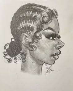 a drawing of a woman with curly hair