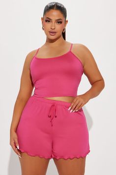 Available In Black, Hot Pink, And Heather Grey. 2 Piece PJ Set Cami Tank Top Matching Shorts Drawstring Waistband Ruffle Detail Stretch Final Sale Self: 95% Polyester 5% Spandex Made in the U.S. A | Dream Come True PJ Short Set in Hot Pink size 1X by Fashion Nova Hot Pink Fashion, Pj Shorts, Short Pj Set, Dream Come True, In Hot, Pajama Shorts, Cami Tanks, Short Pajama Set, Pj Sets