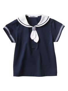 navy blue/white cotton jersey texture stripe trim sailor collar press-stud placket short sleeves straight hem Blue Polo T-shirt With Striped Collar, Navy Marine Style Cotton Top, Navy Cotton Marine Style Tops, Navy Short Sleeve Tops With Ribbed Collar, Navy Short Sleeve Top With Ribbed Collar, Navy Collared T-shirt For Summer, Sailor Style Short Sleeve Cotton Top, Preppy Polo Shirt For Summer, Blue Collared T-shirt With Ribbed Collar