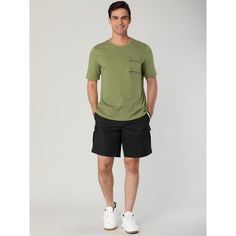 Round neck, short sleeves, the tee shirts are with a single patch chest pocket. Straight hemline, solid color casual t shirts. Try wearing this casual short sleeve t shirt with jeans or casual pants to get that smart look. This shirt can easily get you ready for any event- be it school, vacation, daily outgoings. Casual T-shirt With Side Pockets For Summer, Casual Relaxed Fit Tops With Multiple Pockets, Solid Color Short Sleeve T-shirt With Pockets, Casual Green T-shirt With Side Pockets, Casual Short Sleeve T-shirt With Pockets, Basic Short Sleeve T-shirt With Pockets, Cotton Short Sleeve Tops With Multiple Pockets, Cotton Tops With Multiple Pockets Short Sleeve, Green Cotton T-shirt With Side Pockets