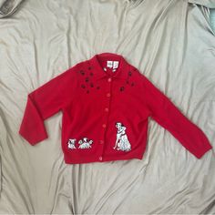 Embroidered Red Button Down Collared Sweater Has Some Moth Holes Size Xl Sweaters Vintage, Disney 101 Dalmatians, Collared Sweater, Disney Sweaters, 101 Dalmatians, Red Button, Disney Ladies, Vintage Disney, Dalmatian