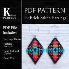 a pair of beaded earrings is shown with the instructions for how to make them