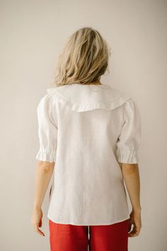 Puritan Collar White Linen Blouse Vintage Blouse Linen | Etsy Bosnia and Herzegovina White Linen Top With Collared Neckline, White Relaxed Fit Blouse With Collared Neckline, White Blouse With Relaxed Fit And Collared Neckline, White Blouse With Collared Neckline And Relaxed Fit, Short Sleeve Linen Blouse With Ruffles, Linen Ruffled Short Sleeve Blouse, White Linen Crew Neck Blouse, White Collared Blouse In Relaxed Fit, White Relaxed Fit Blouse With Collar