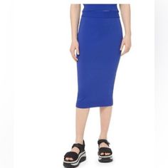 Michael Kors Stretch Pencil Skirt Royal Blue Size L New No Tags Blue Summer Pencil Skirt, Chic Michael Kors Spring Bottoms, Chic Spring Bottoms By Michael Kors, Blue Stretch Midi Pencil Skirt, Fitted Blue Pencil Skirt For Summer, Casual Blue Midi-length Bottoms, Casual Blue Midi Skirt, Casual Blue Midi Bottoms, Casual Blue Midi Length Bottoms