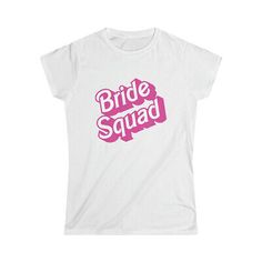 Bride Squad T-shirt Barbie Style lettering #bride #bridesquad #bachelorette #wedding #girls #doll #baby #baby #dudette Barbie Cheer Shirt, Cheerleading Workouts, Barbie Shirt, Barbie Bride, Barbie Theme, Gift Tag Template, Cheer Shirts, Barbie Style, Bride Squad