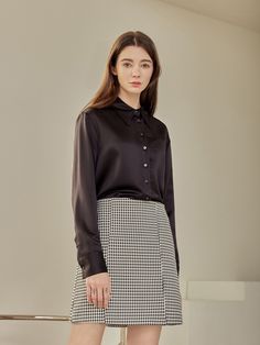 Editor's Notes Classic mood checkered pattern skirt that has a classic and casual wear. This is great the style for an office or can be worn formally and casually creating various of outfits.- Classic mood A line skirt design- Great to style with same design jacket- Luxurious and classy wear- Can be worn in many waysMeasurements(in.)S / M - Waist: 13.58 in. / 14.17 in. - Hip: 16.54 in. / 17.13 in.- Hem: 20.47 in. / 21.26 in.- Total length: 17.32 in. / 17.32 in.Colors may vary depending on monitor specifications or resolutionThe size may have 1-3 cm errorModel info: Height 5' 70, Bust 32.67 in., Waist 24.01 in., Hip 35.43 in., Shoes 8 size/ Wearing a size S Composition & Care- 65% Polyest Chic Houndstooth Skirt For Work, Elegant Houndstooth Mini Skirt For Work, Elegant Plaid Skirt For Work, Elegant Black Skirt With Houndstooth Pattern, Elegant Black Houndstooth Pattern Skirt, Elegant Black Houndstooth Skirt, Classic Relaxed Mini Skirt For Office, Chic Plaid Skirt For Workwear, Elegant Plaid Mini Skirt For Work