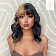 🌟 Welcome to Wig Wonders Store! 🌟 Indulge in the magic of our enchanting wig collection! 🔴 Color: Two-Tone 🔴 Cap Type: Rose Mesh Net 🔴 Crowd: Women 🔴 Hairstyle: Medium Wigs 🔴 Theme: Y2K 🔴 Dye/Bleach/Perm: No 🔴 Heat Tolerence: 100℃ 🔴 Material: High Temperature Fiber Elevate your style and express your unique personality with our diverse range of high-quality wigs crafted to perfection. Whether you're seeking a glamorous look for a special occasion or a subtle enhancement for everyday we Peekaboo Bangs, Y2k Hairstyles Curly, Curly Wig Short, Colorblock Hair, Alternative Hairstyles, Bangs Updo, Edgy Hair Color, Medium Wigs, Hair Styles With Bangs