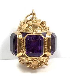 Antique 18k Gold Etruscan Revival Pendant 23.75ct Amethysts Filigree Work 16gr Formal Purple Cabochon Gemstones, Luxury Hallmarked Amethyst Collectible Ring, Luxury Faceted Amethyst Ring For Formal Events, Luxury Faceted Amethyst Ring For Formal Occasions, Formal Yellow Gold Gemstone Pendant, Luxury Amethyst Jewelry Stamped 14k, Formal Amethyst Pendant Gemstone, Luxury 14k Stamped Amethyst Jewelry, Vintage Gold Gemstones For Formal Occasions