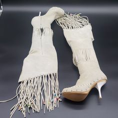 Giuseppe Zanotti Boots Size 39 Color White Suede With Beads 100% Authentic I Dont Sell Fake Brands All Items Can Be Verified At Store Locations Condition New Never Been Worn Elegant Boots With Rhinestone Fringe And Round Toe, Elegant High Heel Boots With Rhinestone Fringe, Elegant Fringe Boots For Party, Elegant Fringe Party Boots, Elegant Evening Heels With Fringe, Pink Suede Boots, Giuseppe Zanotti Boots, Turquoise Heels, Short Cowboy Boots