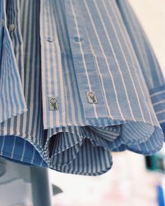 Our classic Oxford Shirt with thick white and light blue stripes. A sophisticated look with a gentle colorway perfect for Spring. Handcrafted with beautiful Portuguese fabric. Blue Oxford Shirt, Stripe Light, Air Supply, Oxford Shirt, Dress Shirts, Blue Stripes, Summer Dress, Oxford, Online Shop