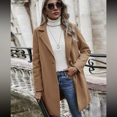 Tan Button Up Trench Over Coat - Never Worn Trendy Single Button Button-up Outerwear, Trendy Single Button Outerwear, Tan Trench Coat Outfit, Tan Trench Coat, Over Coat, Trench Coat Outfit, Coat Outfit, Coat Outfits, Trench Coats Women