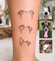 a dog's face is drawn on the leg of a woman with four different pictures