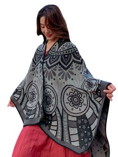 Size: 130 Cm * 150CM Winter Bohemian Black Wrap, Bohemian Black Winter Wrap, Black Bohemian Wraps For Winter, One Size Bohemian Winter Wraps, Bohemian Winter Wraps One Size, One Size Bohemian Wraps For Winter, One Size Black Bohemian Wrap, Black One Size Bohemian Wrap, Bohemian Black Wrap One Size