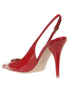 Slingback décolleté in calfskin BY VALENTINO GARAVANI. Adjustable strap closure. VLogo The Bold Edition detail. H: 10cm Red Pumps, Mens Designer Shoes, Designer Products, Sneaker Wedge, Sling Back, Gold Logo, Luxury Accessories, Italian Fashion, Manolo Blahnik