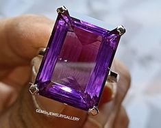 Beautiful Natural Large Emerald Cut Amethyst Ring 14K Yellow - Etsy Gia Certified Purple Jewelry For Anniversary, Gia Certified Purple Jewelry For Anniversaries, Emerald Cut Ring, Emerald Cut Rings, Amethyst Gem, Amethyst Jewelry, Saint Petersburg, Blue Topaz Ring, Topaz Ring