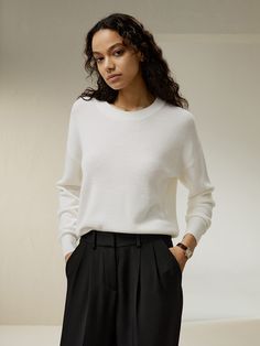 Soft with delicately refined touch, this dropped shoulder, 100% ultra fine merino wool crewneck sweater effortlessly transitions from loungewear to outerwear, making it fit for any type of activity or scene. Silk Duvet Cover, Silk Pajamas Women, Silk Bedding Set, Camisole Set, Striped Midi Skirt, Silk Knit, Knitwear Fashion, Knitwear Design, Knitwear Tops