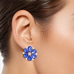 Stud Royal Blue Flower Small Stone Earrings Women - Women's Stud Earrings Small Gold Metal and Royal Blue Teardrop Crystal Flower Studs Featuring Rhinestone Details. Post Backing. Royal Blue Flowers, Royal Blue And Gold, Womens Earrings Studs, Small Earrings Studs, Earrings Women, Fashion Jewelry Earrings, Boutique Accessories, Crystal Flower, Flower Studs