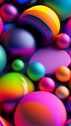 an image of colorful balls and bubbles in the air with colors that appear to be floating