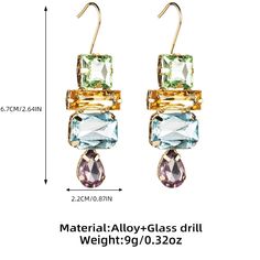 Rhinestone earrings-Fashion Multi Transparent Glass Rhinestone Dangle Earrings Simple Elegant Candy Color Hook Earring Boho Dangle Earring Women Style: TRENDY Shape\pattern: Geometric Metals Type: Zinc alloy Material: Rhinestone Gender: Women Model Number:2255800134731231 Note: Since the ear pin is made of silver material, it is slightly soft and comfortable to wear. Therefore, the ear pin may be bent during transportation, which is normal. If you mind, please do not place an order. Ear Pin, Earrings Dangle Simple, Ear Pins, Earrings Simple, Rhinestone Earrings, Hook Earrings, Candy Colors, Women Style, Boho Earrings