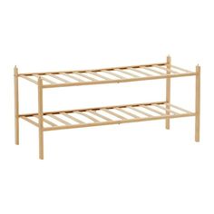 a wooden shelf with two shelves on each side