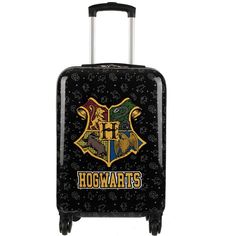 You're ready for anything with this awesome Harry Potter rolling luggage! This rolling luggage features a colorful Hogwarts logo on a shiny hard, durable black shell covered with repeating Hogwarts House mascots. This durable bag measures 22.1"H x 14"W x 8.3"D. It has a space-saving collapsible main compartment, retractable handle, and wheels to make travel days so much easier! Black Luggage With Case For Travel, Black Travel Luggage With Case Included, Black Rectangular Cases For Overnight Trips, Harry Potter Suitcase, Hogwarts Logo, Titanium Belly Ring, Harry Potter Crest, Cute Animal Quotes, Harry Potter Items