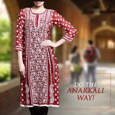 Chikankari Anarkalis for an ethnic chic look !  ‪#‎chikankari‬ ‪#‎anarkalis‬ ‪#‎indianwear‬ ‪#‎womenskurtas‬ ‪#‎handcrafted‬ ‪#‎handwoven‬ ‪#‎red‬ ‪#‎magicofhandmade‬ ‪#‎indianartizans‬ Ethnic Chic, Chic Look, Anarkali, Hand Embroidery, Casual Dress, Red, White