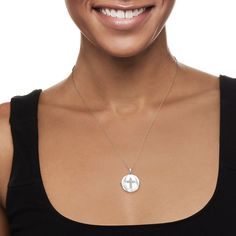 Ross-Simons - .10ct t. w. Diamond Cross Locket Necklace in Silver. 18". Sparked with .10 ct. t. w. round diamonds arranged in a classic cross, our stylish circle locket gleams in polished sterling silver and opens to reveal an 11/16" photo inside. Suspends from a rope chain with a 2" extender. Springring clasp, diamond cross locket necklace. Diamond birthstones are the perfect gift for April birthdays. White Diamond Medallion Jewelry, Silver Medallion Necklace With Single Cut Diamonds, Silver Medallion Jewelry With Single Cut Diamonds, White Gold Diamond Necklace With Si Clarity, Silver Diamond Necklace With Polished Round Shape, White Gold Medallion With Brilliant Cut, Silver Cross Pendant With Single Cut Diamonds, Silver Cross Pendant Jewelry With Single Cut Diamonds, Silver Medallion Necklace With Diamond Accents