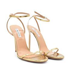 Aquazzura heels in metallic gold leather with a stilletto heel. Includes box. Brand = Aquazzura Size = 42 Condition = 10/10, Brand new in box Material = Leather Heel Height = 130mm SKU = 23125-2 Sleek Gold Heels With Wrapped Heel, Sleek Gold Heels For Party, Sleek Gold Party Heels, Sleek Gold Heels, Gold Sleek Heels For Formal Occasions, Sleek Gold Heels For Formal Occasions, Designer Gold Heels With Wrapped Heel, Aquazurra Heels, Aquazzura Heels