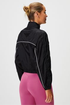 Payton Woven Jacket Fabletics black female Activewear >> Womens >> Jackets & Outerwear >> Jackets regular Training Woven nylon jacket with full zipper. Sporty Outerwear With Zipper Closure For Workout, Sporty Nylon Outerwear With Zipper, Nylon Stretch Track Jacket For Fall, Sporty Fitted Windbreaker For Fall, Sporty Fitted Black Windbreaker, Fitted Nylon Sportswear Outerwear, Sporty Fitted Fall Windbreaker, Fall Nylon Stretch Track Jacket, Fall Stretch Nylon Track Jacket