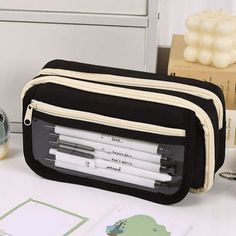 Super Large Storage: This pencil case is probably the biggest one you've ever come across. Perfect for students who carry a variety of tools besides pens, such as pens,such as markers, rubber, calculator and more. Color: BK.