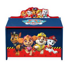 a toy chest with paw patrol characters on it