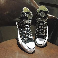 Men And Women Shoes 35-46 Closure Type: Lace-upFit: Fits true to size, take your normal size Black Zombie, Dirty Shoes, Goth Shoes, Shoes Orange, Dr Shoes, Shoes Retro, Punk Outfits, Grey Shoes, Chuck Taylor Sneakers