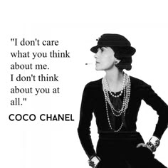 coco chanel quote with black and white photograph on the back ground, in front of an image of a woman's face