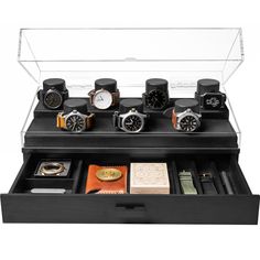 PRICES MAY VARY. YOUR BEST WATCHES ON DISPLAY — Why collect nice watches without a proper watch box to display them? The hinged acrylic cover on this wooden mens watch box keeps the dust off your watches while providing a fantastic 360-degree view of 7 of your best timepieces. The large wooden drawer beneath provides storage for your everyday accessories PROTECT YOUR COLLECTION — This watch organizer for men comes in a smooth wood finish. The Collector Pro includes an acrylic case with a hinge f Nice Watches, Watch Display Case, Mens Watch Box, Wooden Drawer, Watch Organizer, Wooden Watches For Men, Watch Storage Box, Premium Watches