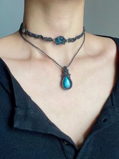 Macrame Stone Necklace Diy, Adjustable Blue Labradorite Necklace, Labrodite Jewelry, Labradorite Jewelry Necklace, Macrame Stone Necklace, Macrame Headband, Beads Macrame, Macrame Choker, Macrame Colar