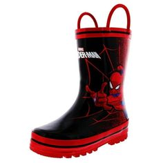 Let your little one enjoy the rainy days wearing the Favorite Characters Spiderman Rain boots Waterproof upper is made with all natural rubber and cool Spider-Man graphic. Man-Made Upper lining that helps keep little feet dry. Round Toe Two handles for easy on and off with or without help. Imported. Size: 8.  Color: Black.  Gender: male.  Age Group: adult. Non-slip Rain Boots, Casual Non-slip Rain Boots, Slip-resistant Round Toe Boots For Rainy Weather, Casual Slip-resistant Boots For Rainy Weather, Slip-resistant Round Toe Rain Boots For Rainy Weather, Non-slip Round Toe Boots For Rainy Weather, Non-slip Round Toe Rain Boots For Outdoor Activities, Insulated Round Toe Boots For Rain, Non-slip Rain Boots For Rainy Season