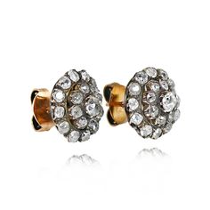 A pair of antique diamond cluster earrings from the Victoria era, set with 3.00 carats total of old mine cut diamonds held by prongs. The diamonds are I-J color and SI1-I2 clarity overall and arranged in a floral double halo around the center stones. These earrings were handcrafted in 18k yellow gold circa 1840. The earring backs are push-backs. The approximate measurements of these earrings are 13.45mm x 13.45mm. If you have any questions about the Trenton earrings, please feel free to contact Victorian Rose Cut Diamond White Earrings, Victorian Style Diamond White Rose Cut Diamond Earrings, Victorian Rose Cut Diamond Earrings In Diamond White, Victorian Yellow Gold Diamond Earrings With Rose Cut, Antique Wedding Earrings With Single Cut Diamonds, Antique Rose Cut Diamond White Earrings, Antique Rose Cut Diamond Earrings In Diamond White, Victorian Diamond White Earrings With Diamond Accents, Vintage Diamond Earrings With Single Cut Diamonds