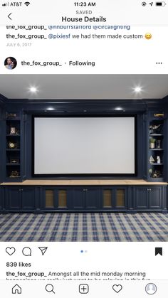 the instagram page for instagram's website shows an empty room with blue cabinets and