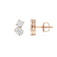 Dress up a simple outfit for a night out or for a semi-formal affair through these two-stone studs. These beauties come with a pair of diamonds on each earring - a square emerald diamond and an oval diamond mounted separately on individual prong baskets but sitting right beside each other. Their subtle edginess and stunning sparkle make them the perfect accessory to glam up any look. Gorgeous Engagement Ring, Simple Outfit, Stone Studs, Diamond Stud Earrings, Diamond Stud, Jewellery Designs, Emerald Diamond, Oval Diamond, Diamond Earrings Studs