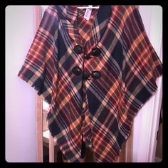 Poncho. Plaid Soft Material. Perfect To Pair With Leggings And Boots Plaid Poncho, Soft Material, Color Blue, Jackets & Coats, Jackets For Women, Plaid, Leggings, Boots, Women Shopping