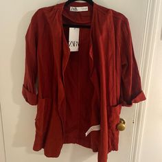 Zara Linen Blazer Deep Red Color Deep Red Color, Zara Jackets, Linen Blazer, Suit Jackets, Colored Blazer, Deep Red, Blazer Suit, Red Color, Suit Jacket