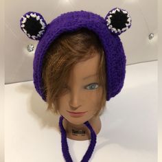 Warming Ear Protection Handmade Crochet See Picture For Measurements Adjustable Purple Yarn Crochet Hat, Adjustable Purple Crochet Yarn Hat, Purple Adjustable Crochet Hat, Purple Warm Hats One Size Fits Most, Purple Crochet Hat For Winter, One Size Fits Most, Adjustable Hand Knitted Purple Crochet Hat, Adjustable Purple Crochet Hat For Winter, Adjustable Hand-knitted Purple Crochet Hat, Adjustable Fun Crochet Hat For Winter