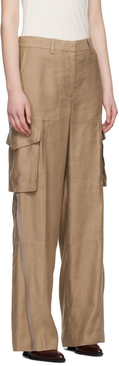 Relaxed-fit lyocell- and linen-blend canvas trousers. · Belt loops · Four-pocket styling · Zip-fly · Creased legs · Bellows pocket at outseams · Zip expansion panel at outseams Supplier color: Driftwood Summer Workwear Pants With Flap Pockets, Utility Linen Cargo Pants With Cargo Pockets, Utility Wide Leg Linen Bottoms, Utility Linen Bottoms With Flap Pockets, Utility Linen Bottoms With Side Pockets, Linen Utility Bottoms With Side Pockets, Utility Wide Leg Linen Pants, Straight Leg Linen Cargo Pants, Linen Cargo Pants With Pockets