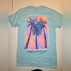 Simply Southern Nwot Tshirt Trendy Blue Pre-shrunk T-shirt, Casual Light Blue Screen Print T-shirt, Spring Blue Graphic Print T-shirt, Light Blue Graphic Tee For Spring, Trendy Pre-shrunk Blue T-shirt, Casual Light Blue Pre-shrunk T-shirt, Cooler Ideas, Florida Shirt, Simply Southern Shirts