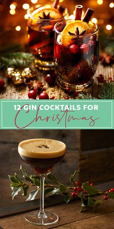 christmas cocktails with text overlay that reads, 12 gin cocktails for christmas