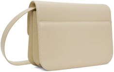 Buffed leather shoulder bag in beige. · Adjustable shoulder strap · Accordion panel at sides · Logo stamp at back face · Patch pocket at back face · Magnetic tab-slot flap · Patch pocket at two compartment interior · Suede interior · Cotton canvas lining · Logo-engraved gold-tone hardware · H7.25 x W9.75 x D3 Supplier color: Cream Beige Top Handle Flap Bag With Magnetic Closure, Beige Flap Shoulder Bag With Removable Pouch, Business Flap Bag In Beige With Detachable Strap, Beige Satchel Flap Bag With Magnetic Closure, Classic Beige Rectangular Flap Bag, Beige Flap Shoulder Bag For Office, Modern Beige Flap Shoulder Bag, Classic Beige Satchel With Magnetic Closure, Beige Rectangular Flap Bag With Magnetic Closure