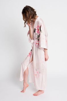 KIM + ONO Peony & Bird Short Kimono Robe Short Kimono Robe, Soft Beauty, Kimono Wrap, Beautiful Kimonos, Short Kimono, Long Kimono, French Seam, Floral Kimono, Lovely Colors